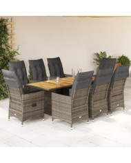 Ensemble à manger de jardin 9 pcs coussins gris résine tressée | Mobilier & Déco