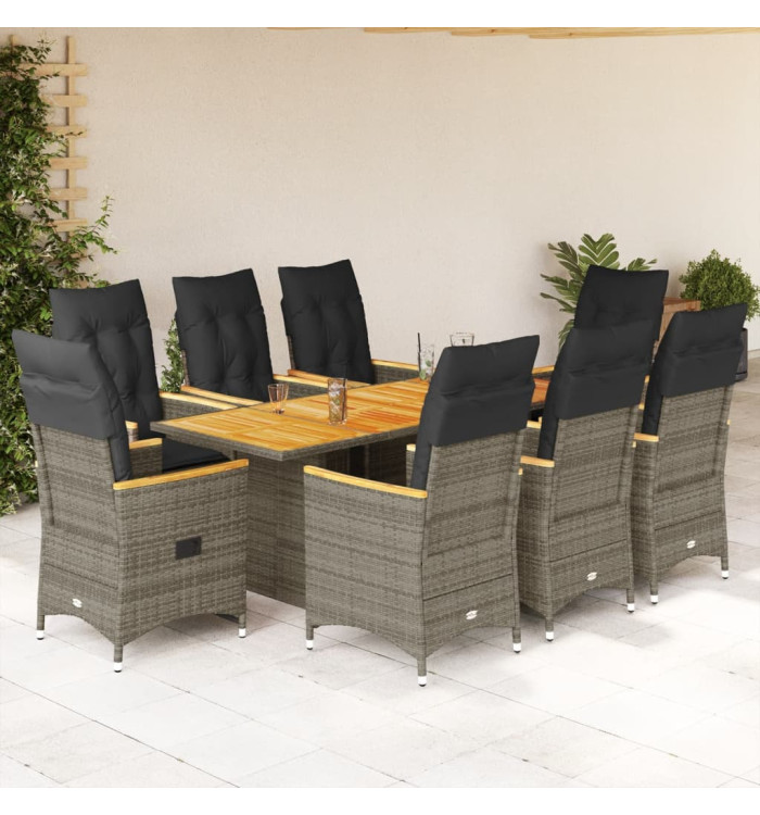 Ensemble à manger de jardin 9 pcs coussins gris résine tressée | Mobilier & Déco