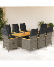 Ensemble à manger de jardin 9 pcs coussins gris résine tressée | Mobilier & Déco
