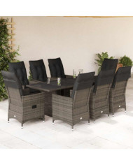 Ensemble à manger de jardin 9 pcs coussins gris résine tressée | Mobilier & Déco