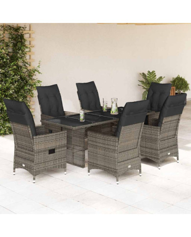 Ensemble à manger de jardin et coussins 7 pcs gris rotin | Mobilier & Déco