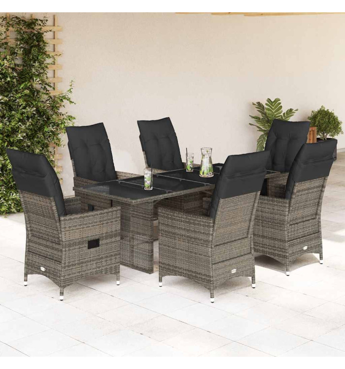 Ensemble à manger de jardin et coussins 7 pcs gris rotin | Mobilier & Déco