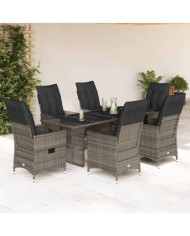 Ensemble à manger de jardin et coussins 7 pcs gris rotin | Mobilier & Déco