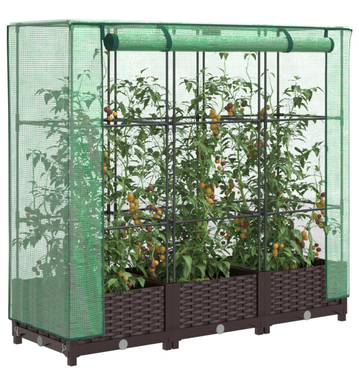 Jardinière surélevée avec housse aspect rotin 120x40x123 cm | Mobilier & Déco