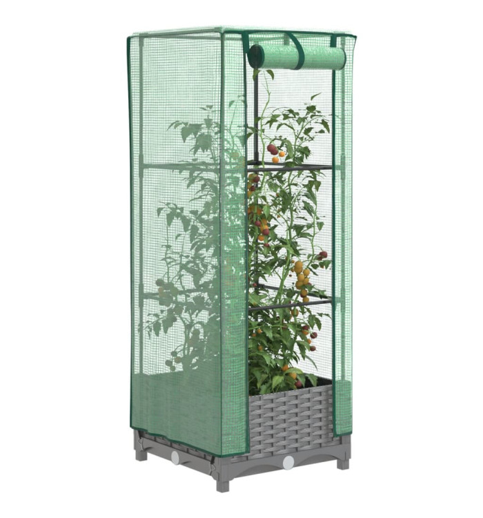 Jardinière surélevée avec housse aspect rotin 40x40x123 cm | Mobilier & Déco
