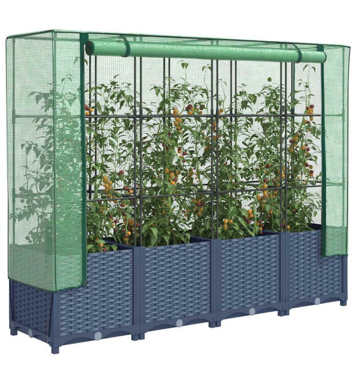 Jardinière surélevée avec housse aspect rotin 160x40x138 cm | Mobilier & Déco