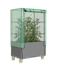 Jardinière surélevée avec housse et roues aspect rotin | Mobilier & Déco