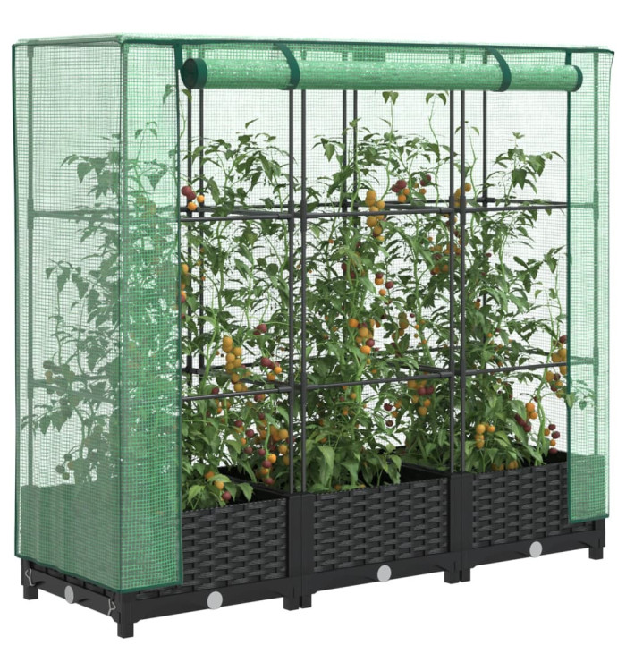 Jardinière surélevée avec housse aspect rotin 120x40x123 cm | Mobilier & Déco