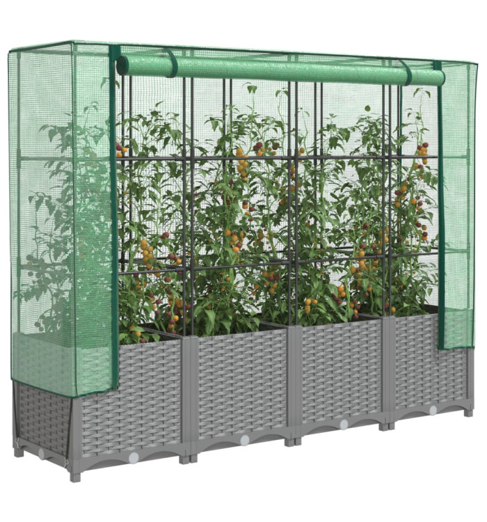 Jardinière surélevée avec housse aspect rotin 160x40x138 cm | Mobilier & Déco