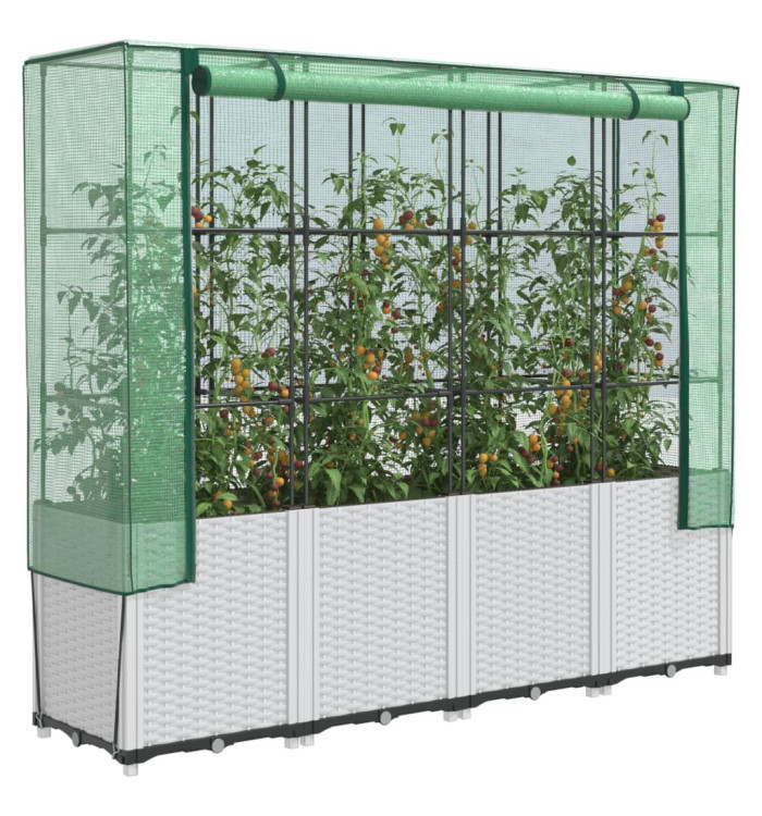 Jardinière surélevée avec housse aspect rotin 160x40x153 cm | Mobilier & Déco
