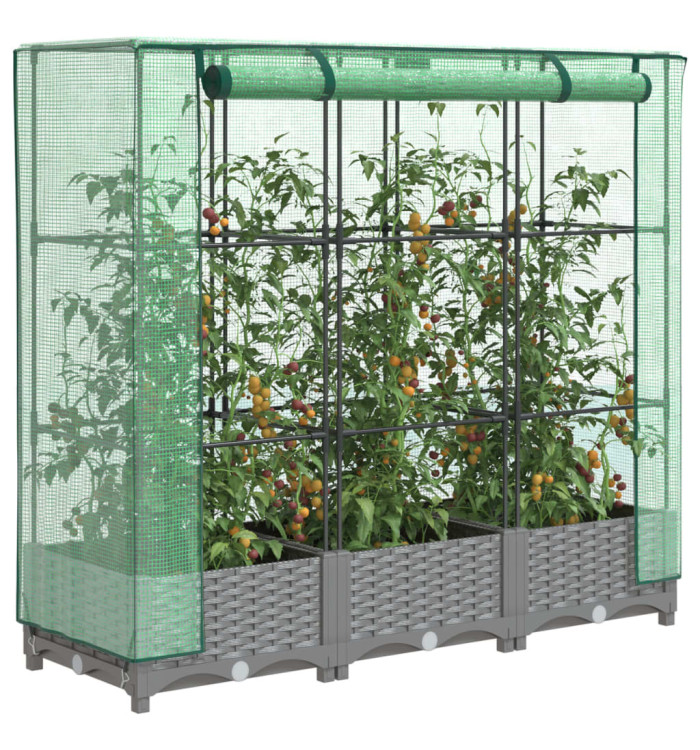 Jardinière surélevée avec housse aspect rotin 120x40x123 cm | Mobilier & Déco