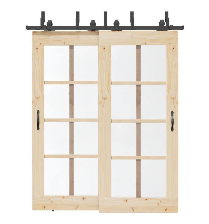 Kit de quincaillerie de porte coulissante 183 cm Acier Noir | Mobilier & Déco