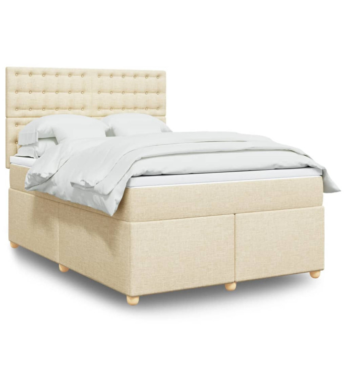 Sommier à lattes de lit avec matelas Crème 160x200 cm Tissu | Mobilier & Déco
