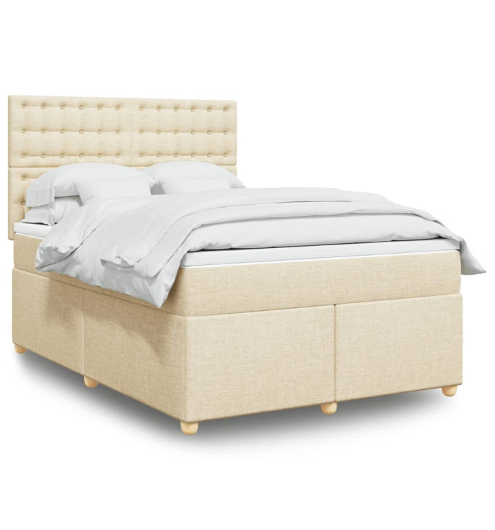Sommier à lattes de lit avec matelas Crème 160x200 cm Tissu | Mobilier & Déco