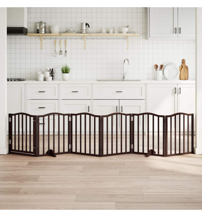 Barrière pour chiens avec porte 6 panneaux bois de peuplier | Mobilier & Déco
