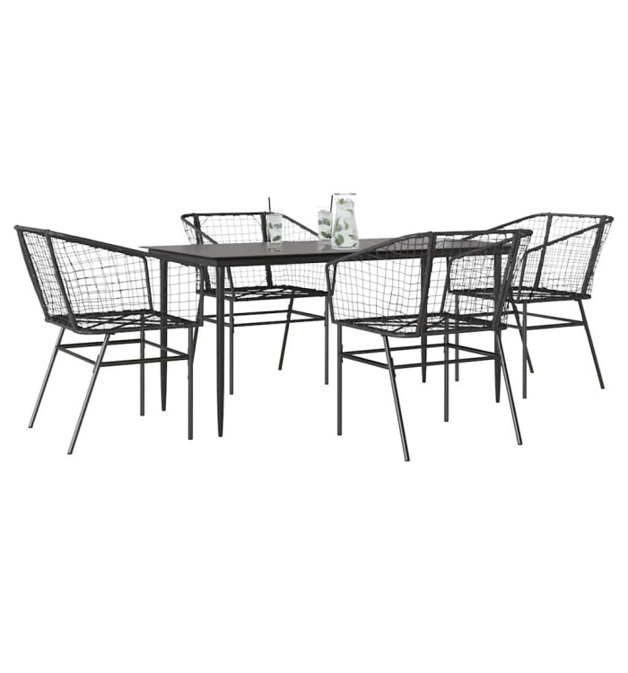 Ensemble à manger de jardin 5 pcs noir résine tressée verre | Mobilier & Déco