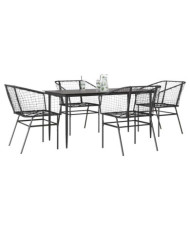 Ensemble à manger de jardin 5 pcs noir résine tressée verre | Mobilier & Déco