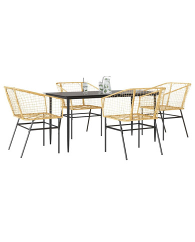 Ensemble à manger jardin 5pcs marron poly rotin verre | Mobilier & Déco