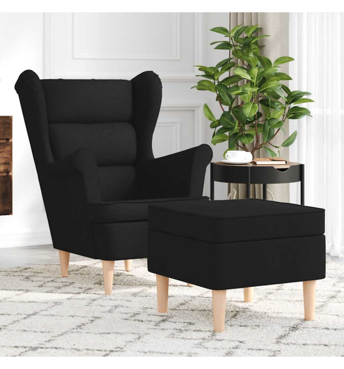 Fauteuil avec repose-pied Noir Tissu | Mobilier & Déco