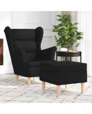 Fauteuil avec repose-pied Noir Tissu | Mobilier & Déco