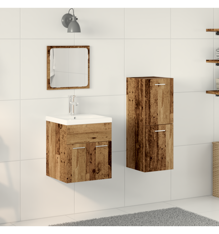 Set de meubles de salle de bain 4 pièces en vieux bois d'ingénierie | Mobilier & Déco