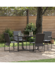 Ensemble de salle à manger de jardin 6 pièces avec coussins en acier et textilène | Mobilier & Déco