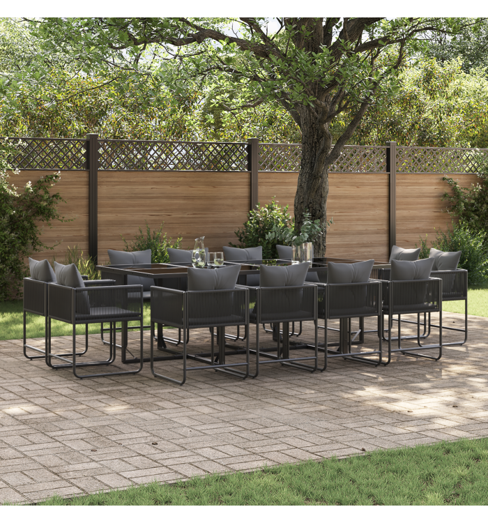 Ensemble de salle à manger de jardin de 16 pièces avec coussins en acier et polyrotin | Mobilier & Déco