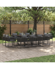 Ensemble de salle à manger de jardin de 16 pièces avec coussins en acier et polyrotin | Mobilier & Déco