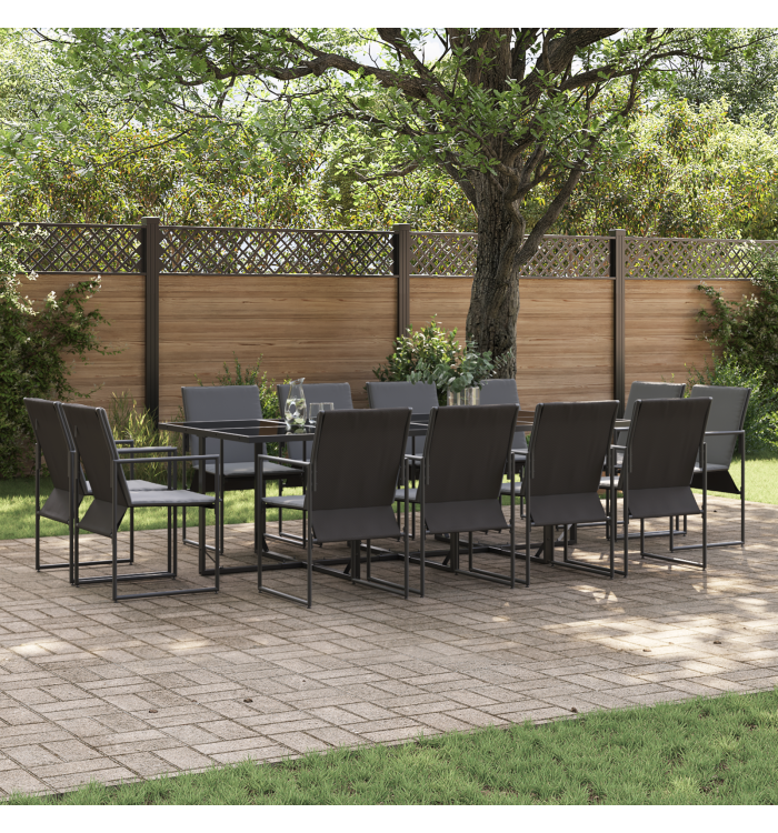 Ensemble de salle à manger de jardin de 16 pièces avec coussins en acier et textilène | Mobilier & Déco