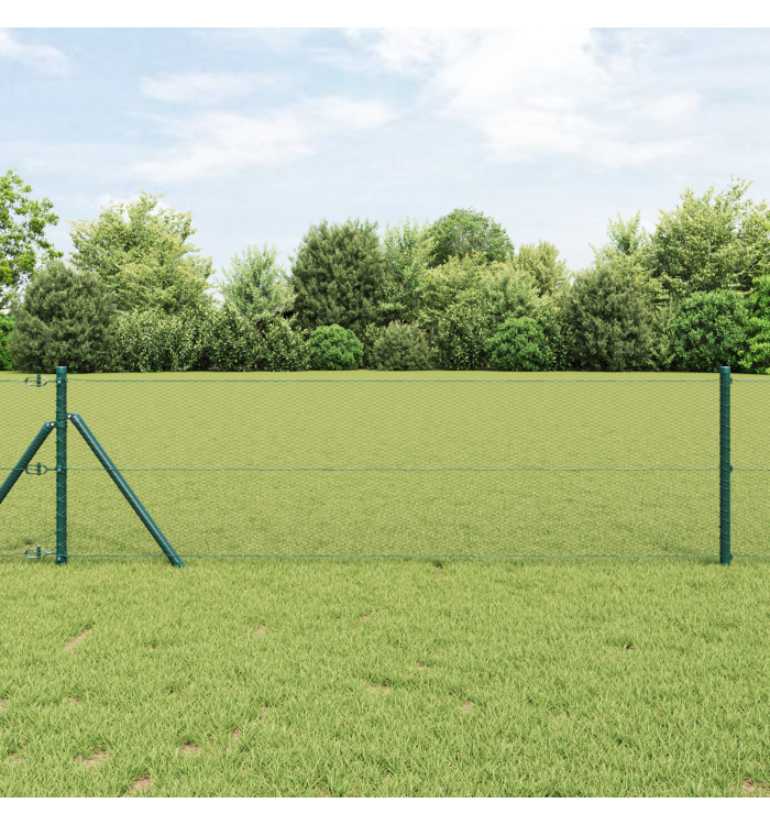 Clôture hexagonale Verte 0,5x100 m Acier, Poteaux de clôture 13 pcs Vert Ø32 mm 100 cm Acier galvanisé | Mobilier & Déco