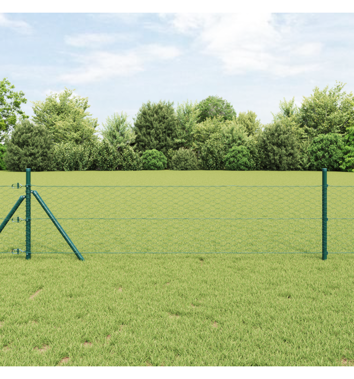 Clôture Hexagonale Verte 0.4x100 m Acier, Poteaux de Clôture 13 pcs Vert Ø32 mm 80 cm Acier Galvanisé | Mobilier & Déco