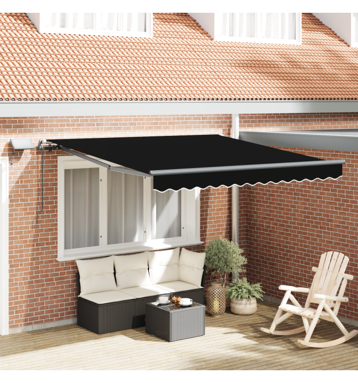 Store manuel rétractable avec LED noir 300x250 cm | Mobilier & Déco