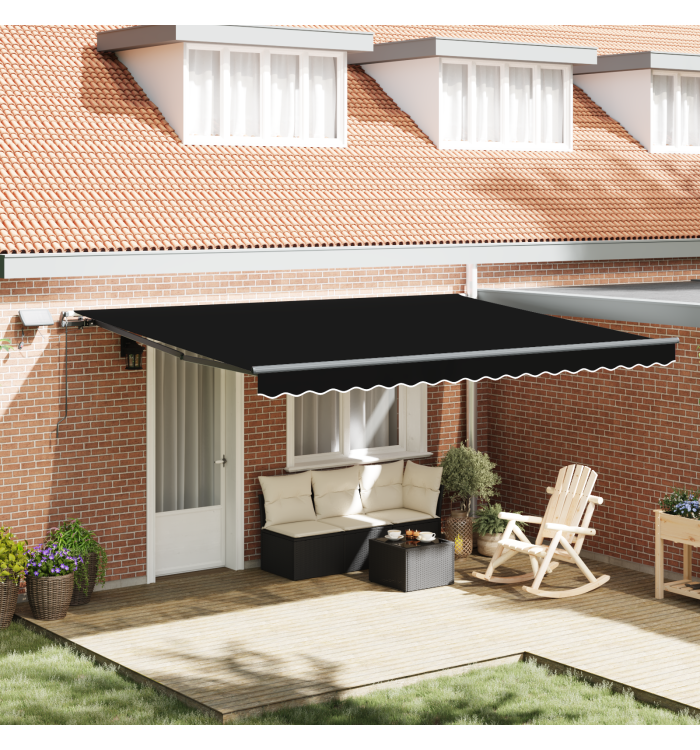 Auvent Rétractable Manuel avec LED Noir 450x350 cm, Tissu de Remplacement pour Auvent 4,5x3,5 m Noir | Mobilier & Déco