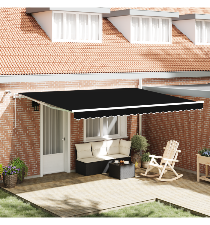 Auvent Rétractable Automatique avec LED Noir 450 x 350 cm, Tissu de Remplacement pour Auvent pour Cadre de 4,5 x 3,5 m Noir | 