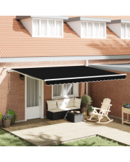 Auvent Rétractable Automatique avec LED Noir 450 x 350 cm, Tissu de Remplacement pour Auvent pour Cadre de 4,5 x 3,5 m Noir | 