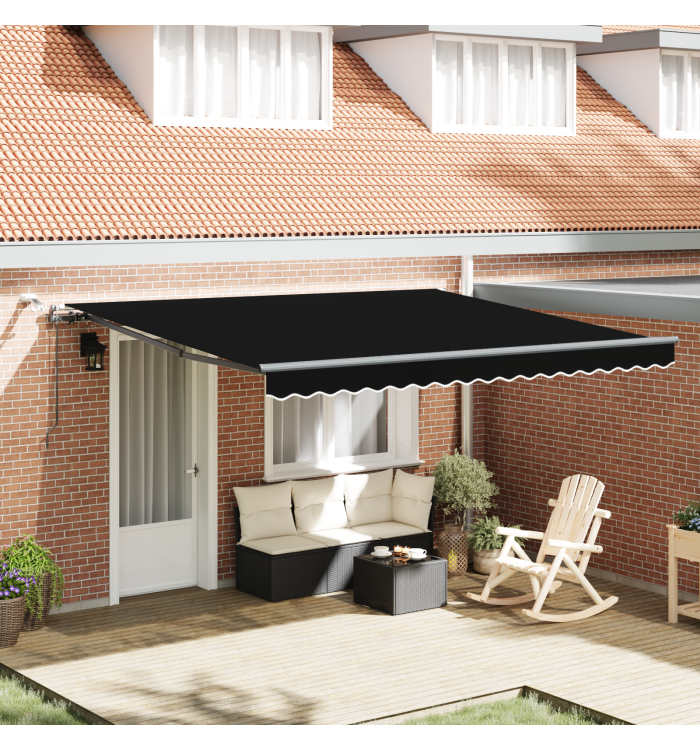 Store rétractable automatique avec LED noir 400x350 cm, Tissu de remplacement pour store 4x3,5 m cadre noir | Mobilier & Déco