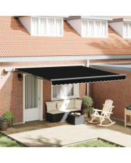 Store rétractable manuel avec LED Noir 400x350 cm, Tissus de remplacement de store pour cadre de 4x3.5 m Noir | Mobilier & Déc