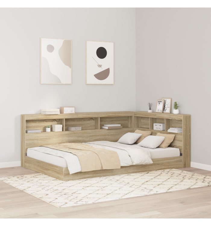 Lit bibliothèque en chêne Sonoma 120x190 cm en bois reconstitué | Mobilier & Déco