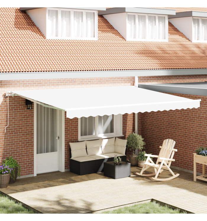 Store Rétractable Automatique Blanc 450x350 cm, Tissu de Remplacement pour Store pour Cadre de 4,5x3,5 m Blanc | Mobilier & Déc