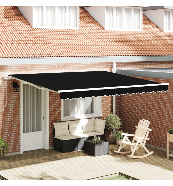 Auvent manuel rétractable Noir 400x350 cm, Tissu de remplacement pour auvent pour cadre de 4x3.5 m Noir | Mobilier & Déco