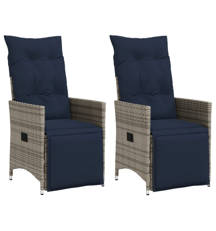 Lot de 2 chaises de jardin inclinables avec coussins en résine tressée grise | Mobilier & Déco