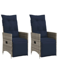 Lot de 2 chaises de jardin inclinables avec coussins en résine tressée grise | Mobilier & Déco