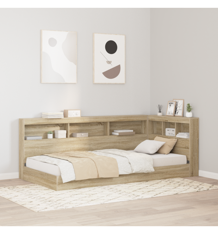 Lit bibliothèque chêne Sonoma 75x190 cm en bois d'ingénierie | Mobilier & Déco