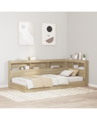Lit bibliothèque chêne Sonoma 75x190 cm en bois d'ingénierie | Mobilier & Déco