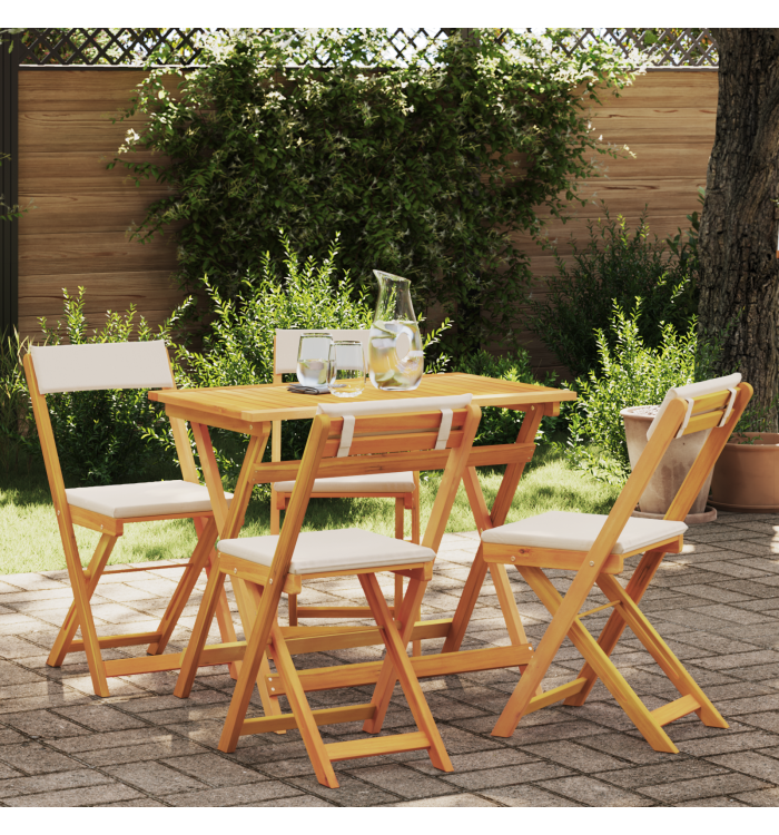 Ensemble Bistro Pliable 5 Pièces avec Coussins en Bois Massif d'Acacia | Mobilier & Déco