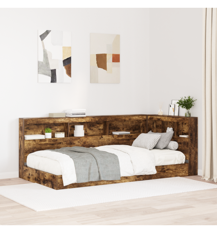 Lit avec bibliothèque Chêne Fumé 75x190 cm Bois d'ingénierie | Mobilier & Déco