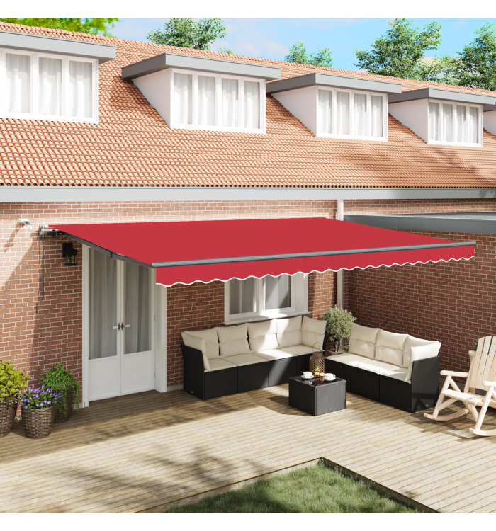Auvent automatique avec LED Rouge 500x350 cm, Tissu de remplacement pour auvent 5x3,5 m Rouge | Mobilier & Déco