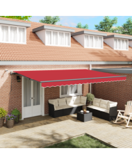 Auvent automatique avec LED Rouge 500x350 cm, Tissu de remplacement pour auvent 5x3,5 m Rouge | Mobilier & Déco