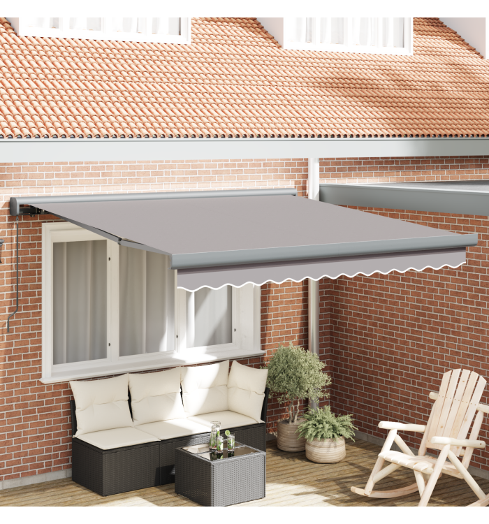 Auvent Rétractable Manuel Gris Clair 350x250 cm, Tissu de Remplacement pour Auvent 3.5x2.5 m Cadre Gris Clair | Mobilier & Déco