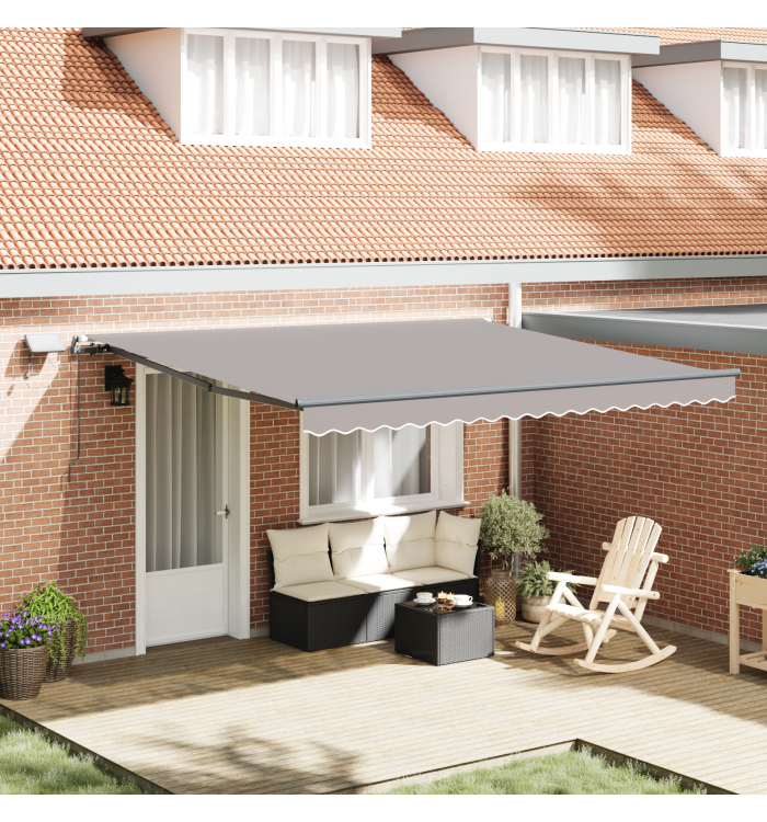 Auvent manuel rétractable avec LED Gris clair 400x350 cm, Tissu de remplacement pour auvent pour cadre de 4x3,5 m Gris clair |